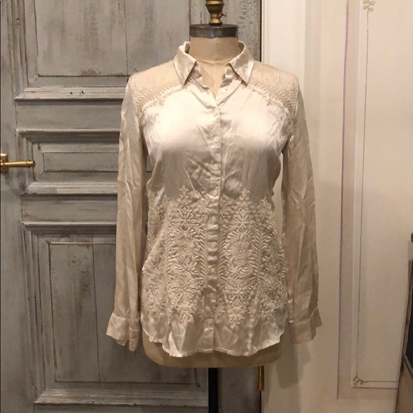 Johnny Was silk Button down with embroidery - Picture 1 of 2